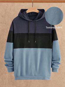 Manfinity NXTstreet Men's Casual Knit Patchwork Loose Drop Shoulder Long Sleeve Hoodie Hoodies For Men Hoodies For Men Blue Men Hoodies Pullovers Mens Hoodies Casual Hoody For Men - Multicolor - View 6