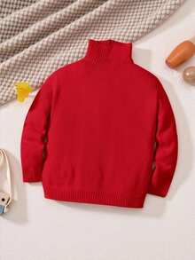 PrepCrw Young Boy Oversized Loose Collared Half-Zip Knitted Sweater,In Fall/Winter - Red - View 2