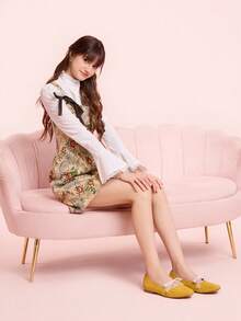 CUCCOO DOLLMOD 女士蕾丝蝴蝶结装饰休闲平底乐福鞋，适合日常穿着 - 黃色 - 查看 6