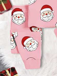Baby Girl/Young Girl Santa Claus & Pink Christmas Tree Pattern Casual Comfy Snug Fit Long Sleeve Crew Neck Jumpsuit, Suitable For Autumn/Winter - Multicolor - View 3
