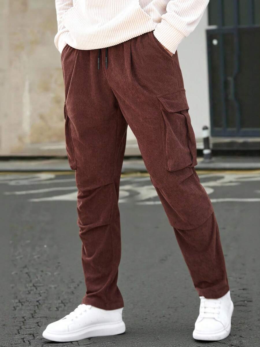 Manfinity CasualCool Pantaloni cargo casual da uomo con vita elastica e coulisse, colore marrone, adatti per uso quotidiano, weekend, attività all'aperto, viaggi, ambienti di lavoro rilassati o occasioni semi-formali, regalo per il fidanzato/marito, regalo per l'anniversario, autunno/inverno - Caffè Marrone - Visualizzare 1