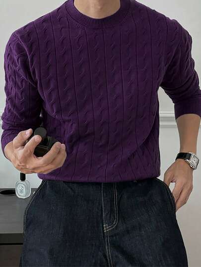 Manfinity Homme Men's Solid Color Crew Neck Long Sleeve Casual Sweater, Autumn/Winter