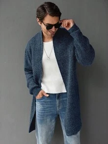 Manfinity Homme 男士休闲百搭中长款开衫，秋冬季 - 彩色 - 查看 4