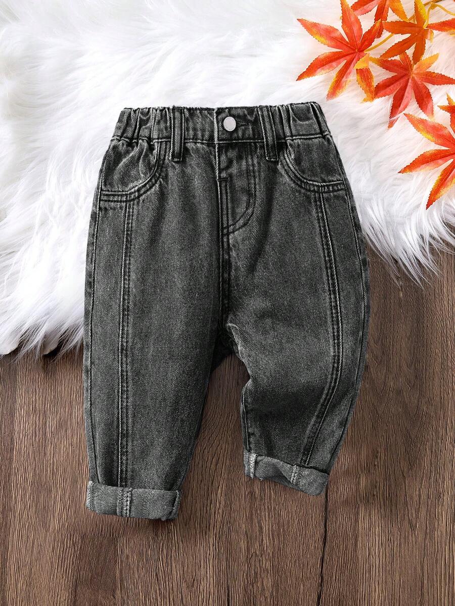 SHEIN 男童简约日常牛仔裤 - 黑色 - 查看 1