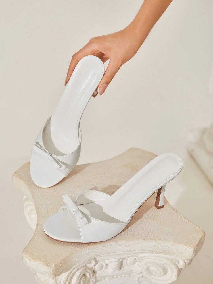 CUCCOO CHICEST White PU Bow Round Toe French Romantic Elegant Lady Summer Date Afternoon Tea Party Fashion Mule High Heel Sandals Elegant Shoes
