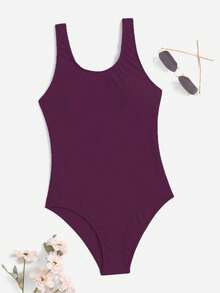Swim Basics بدلة سباحة قطعة واحدة ظهر مكشوف، للعطلات والشاطئ - أحمر بنفسجي - مشاهدة 4