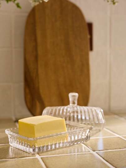 Cirelle Clear Glass Food Storage Container With Lid, Airtight Butter Dish, Snack Tray, Fruit Bowl, Salad Plate & Cheese Box, Reusable Kitchenware For Home, Party, Meal Prep Essentials