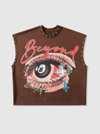 Street Life ملابس علوية أكمام بلا أكمام مطبوع بالدبابيس بتصميم بسيط للرجال