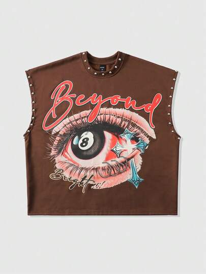 Street Life Men's Punk Minimalist Printed Rivet Sleeveless Loose Tank Top