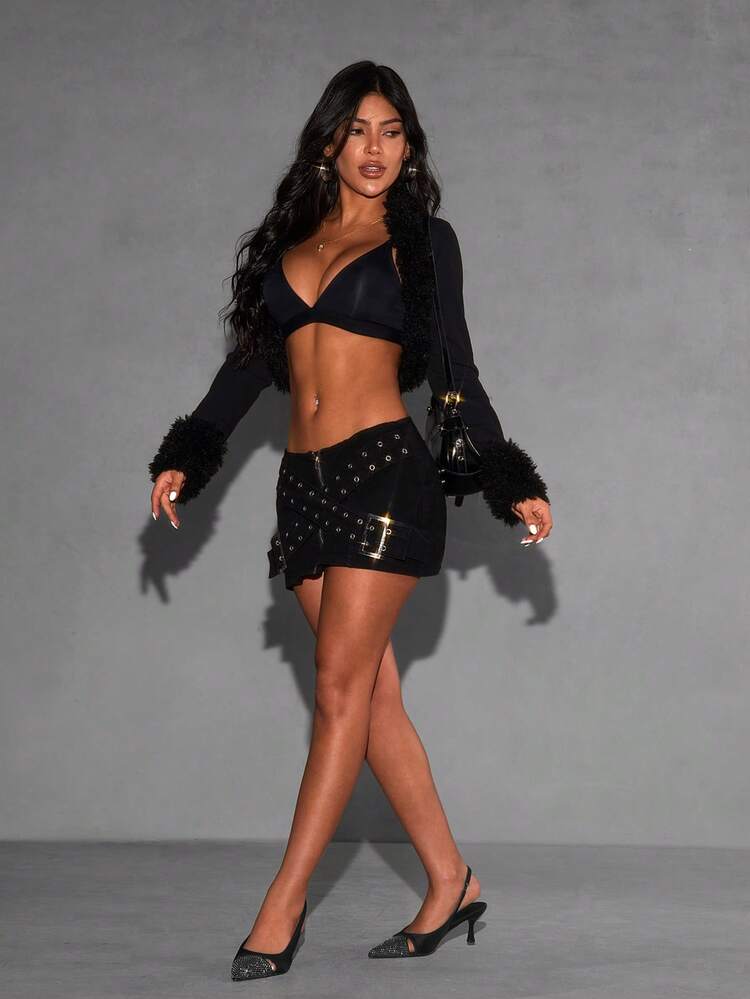 CUCCOO SZL Women's Pointed Toe High Heel Black Rhinestone Sexy Glamorous Party Event Pumps With Ankle Strap And Open Back For Christmas