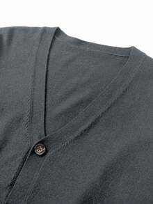 Manfinity Homme Plus Size Men's Solid Color Long Sleeve Single-Breasted Casual Knit Cardigan - Dark Grey - View 3