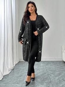 SHEIN LUNE Ensemble 2 pièces veste et leggings métalliques pailletés grande taille - Noir - Voir 5
