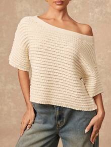 Lumalex Printemps Été Femmes Couleur Unie Décontracté Lâche Épaule Asymétrique Tricot Top Luxe Bal De Promo Fête Banquet Modeste Printemps Vacances D'été Saint-Valentin Carnaval Costume Mariage De Plage Invité Luxe Soirée Demoiselle D'honneur Mariages Et Événements Sortie Élégante Vacances Luxe Soirée Vieux Argent Paillettes Fête De Vacances Rave Festival Sortie Vacances Chaud Extérieur Richement Couches Saison De Mariage Banquet Fête Anniversaire - Nude - Voir 5