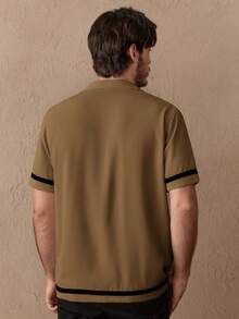 Manfinity VCAY Herren-Freizeithemd mit kontrastfarbenem, einreihigem Kurzarm-Design, ideal für Pendler und Freizeit. Auch in Schwarz und Khaki erhältlich. Herrenhemd in Hellbraun und Braun. Herrenhemd aus Seide. - Khaki - Übersicht 3