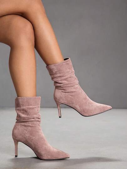 CUCCOO SZL Botas de tacón alto de media pantorrilla de uso diario con puntera puntiaguda y pliegues de moda para mujer