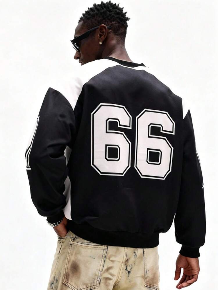 Crew Neck Number Print Pullover Sweatshirt