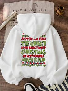Otoño invierno nuevo mujer manga larga sudadera con capucha mujer casual patrón cálido estampado sudadera con capucha mujer top - Blanco - Ver 2