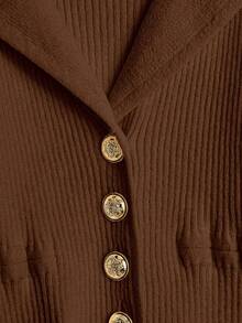 GlowEve Nuovo cardigan scollo a V da donna, stile europeo e americano, blocchi di colore, maglia elegante e minimalista - Marrone ruggine - Visualizzare 5