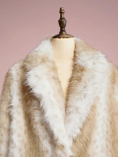 ROMWE Avant Women's Fashionable & Elegant Contrast Color Faux Fur Jacket, Autumn/Winter