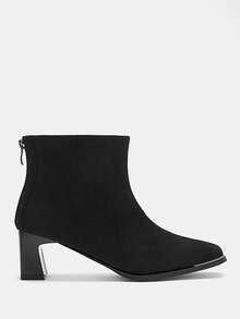 CUCCOO CURVES Fashionable Versatile Casual Retro Wide Fit High Heel Back Zipper Ankle Boots, Suitable For Daily Wear, Autumn/Winter - Black - View 2
