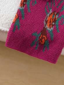 SHEIN 女童印花圆领长袖毛衣和针织裤休闲套装，秋冬款 - 酒紅色 - 查看 5