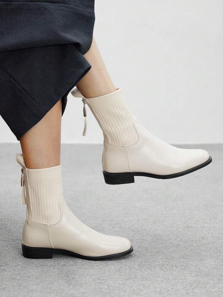 CUCCOO BIZCHIC Fashionable Versatile Round Toe Flat Ankle Boots For Christmas