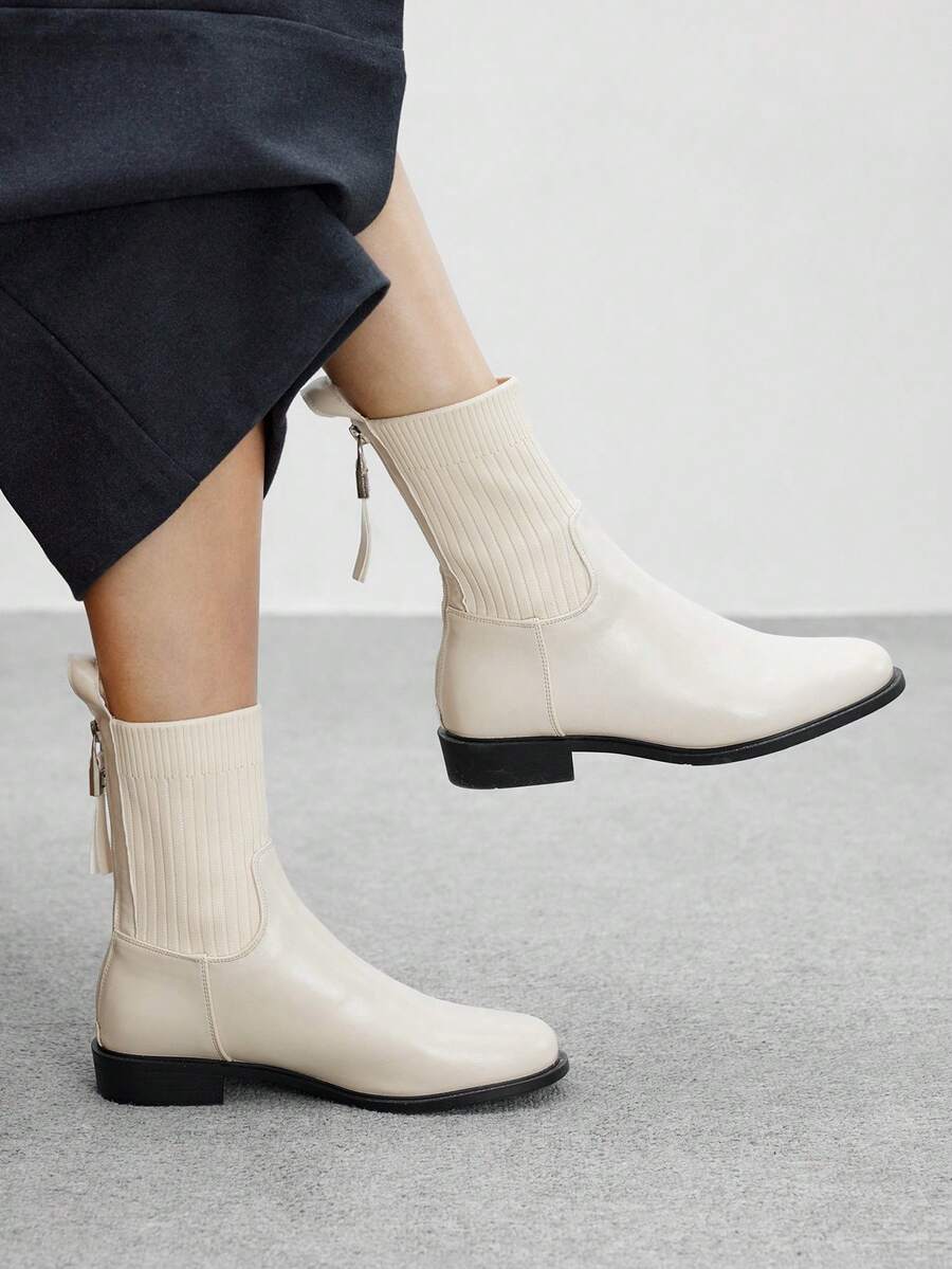 CUCCOO BIZCHIC Fashionable Versatile Round Toe Flat Ankle Boots For Christmas - Beige - View 1