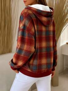 EMERY ROSE 新款柔软针织格子卫衣，舒适春季叠穿单品 - 紅色 - 查看 3