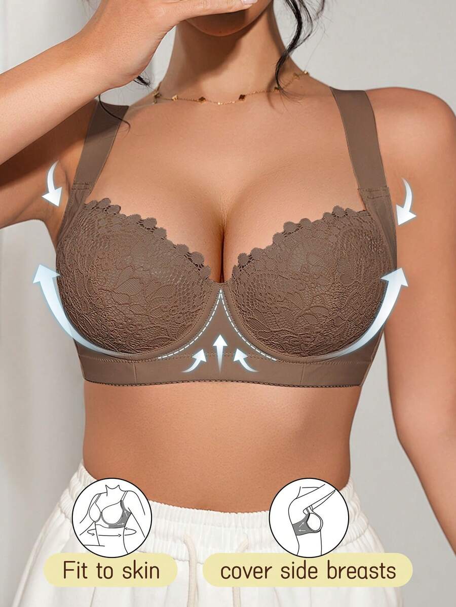 1pc Women's Soft & Comfortable Wireless Adjustable Strap Lift & Support Bra - Mocha Brown - View 1
