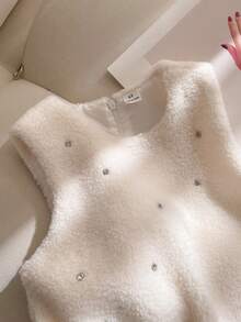 Elladie kids 年轻女孩时尚可爱甜美网纱下摆无袖闪亮串珠白色公主风派对连衣裙