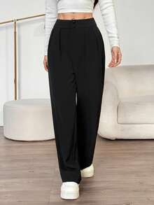 SHEIN PETITE Sommer Hoch Taillierte Hose Multi-Teile Set, Weite Bein Hose Hohe Taille Gefaltete Weite Bein Hose, Hose, Locker Sitzend, Lang Hose