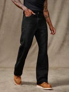 RivetRise Quần jeans ống đứng màu đen giặt thường ngày thu/đông thêu - màu đen - Xem 1