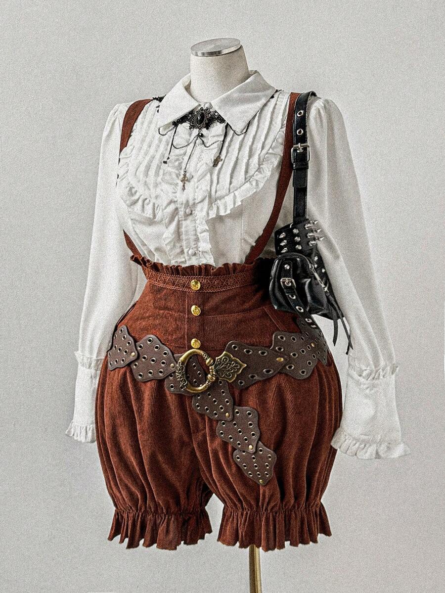 Sunspun Plus Size Vintage Lace Trim Cute Jumpsuit - Brown - View 1