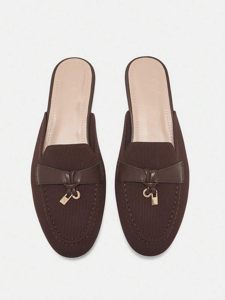 CUCCOO CURVES Women's Wide Fit Fashion Coffee Knit Classic Comfortable Commute Mule Flats, Plus Size
