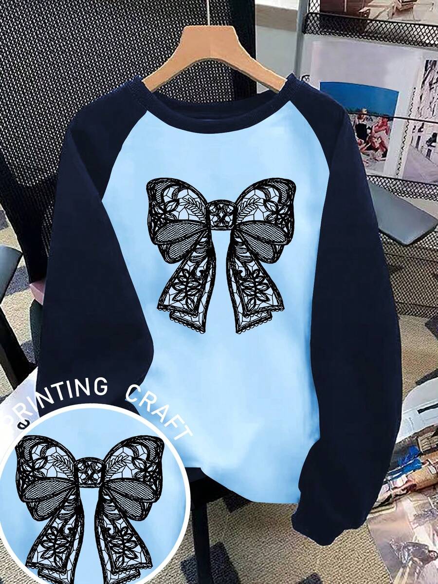 Franclia Women's Casual Bow Print Contrast Color Sweatshirt, Popular In Autumn/Winter - Multicolor - View 1