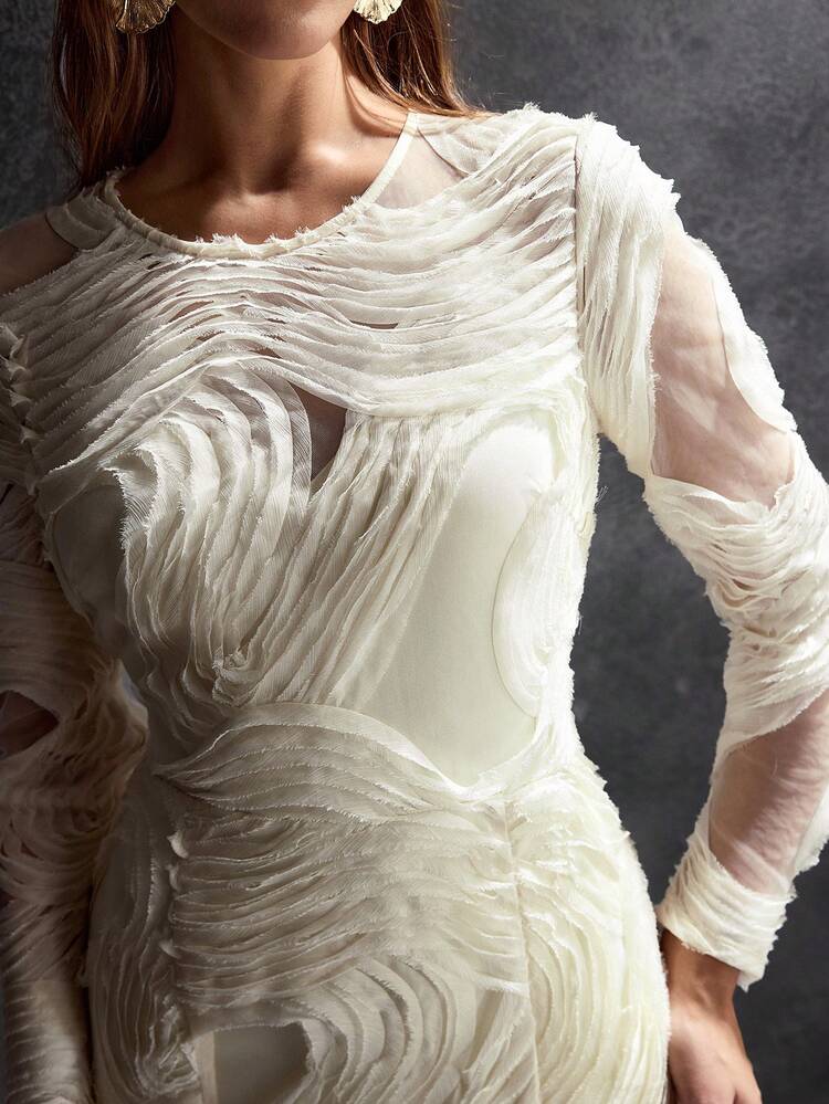 MOTF Soiréza TEXTURED KNIT SHEER MESH MERMAID HEM COCKTAIL DRESS