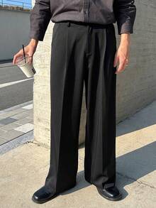 DAZY Men's Solid Color Black Suit Pants, All Season - Black - View 5