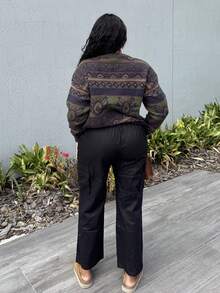 Alexandranx Geo Pattern Drop Shoulder Sweater,Long Sleeve Tops - Multicolor - View 2