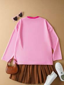 SpongeBob SquarePants | SHEIN Tween Girl Cute Cartoon Pattern V-Neck Long Sleeve T-Shirt, Pink - Multicolor - View 2