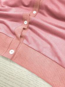 Franclia 女士圆领长袖针织毛衣常规开衫，秋冬 - 西瓜粉 - 查看 3