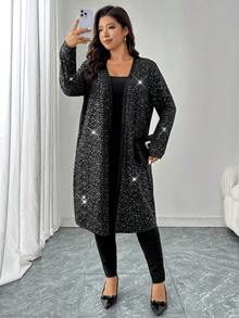 SHEIN LUNE Ensemble 2 pièces veste et leggings métalliques pailletés grande taille - Noir - Voir 6