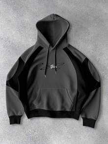 Manfinity EMRG 男士字母印花撞色休闲套头连帽衫 - 彩色 - 查看 6