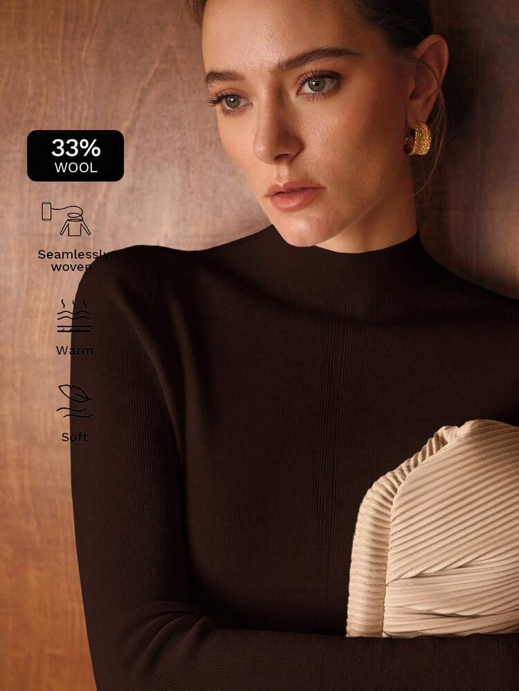WOOL MOCK NECK SEAMLESS SWEATER