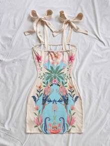 Soleia 女士休闲热带印花迷你连衣裙，适合度假 - 彩色 - 查看 2