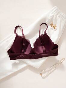 1pc Sexy Lace Simple Gather Small Bust Enhancing Underwire Bra - Multicolor - View 2