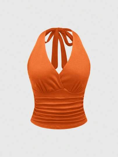 ROMWE Grunge Punk Y2K Effen Geplooide Haltertop Camisole voor Dames