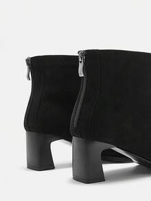 CUCCOO CURVES Fashionable Versatile Casual Retro Wide Fit High Heel Back Zipper Ankle Boots, Suitable For Daily Wear, Autumn/Winter - Black - View 9