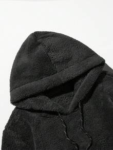 EURMUSE Men's Casual Everyday Commute Street Simple Solid Color Fleece Warm Kangaroo Pocket Drawstring Hoodie, Autumn/Winter - Dark Grey - View 3