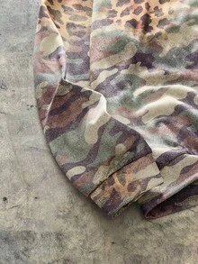 AXEPEAK Casual Loose Short Camo & Leopard Print Zip-Up Hooded Sweatshirt, Plus Size, Long Sleeve Top - Army Green - View 3