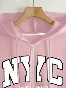 Franclia 女士连帽拉链卫衣，英文字母印花图案，时尚粉色外套，适合教师、返校季、毕业季、日常穿着、冬季外套等多种场合，百搭女士连帽长袖卫衣 - 粉色 - 查看 4